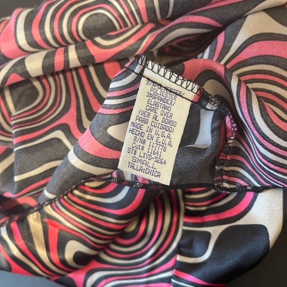 Aziz Retro Y2K Satin 60's Go-go Psychedelic Print Mini Halter Dress Women's S - Picture 6 of 10